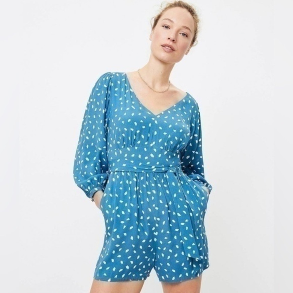 Loft Brushstroke V-Neckline Long Sleeve Romper NEW with tags